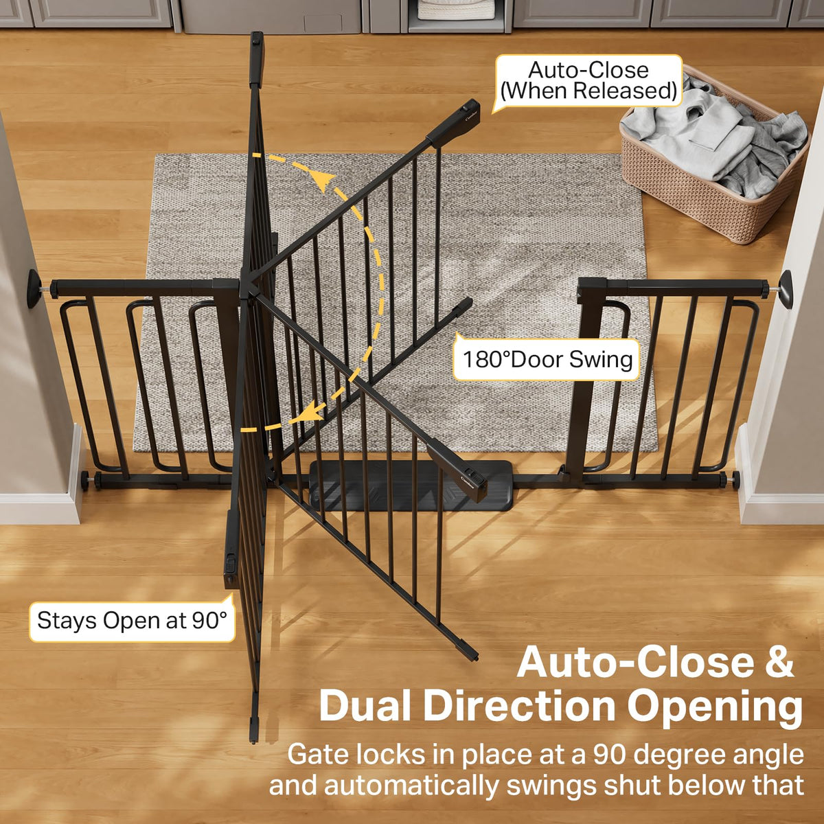 Cumbor 29.7-51.5 in Extra Wide Baby Gate for Stairs, Dog Gate Indoor Black