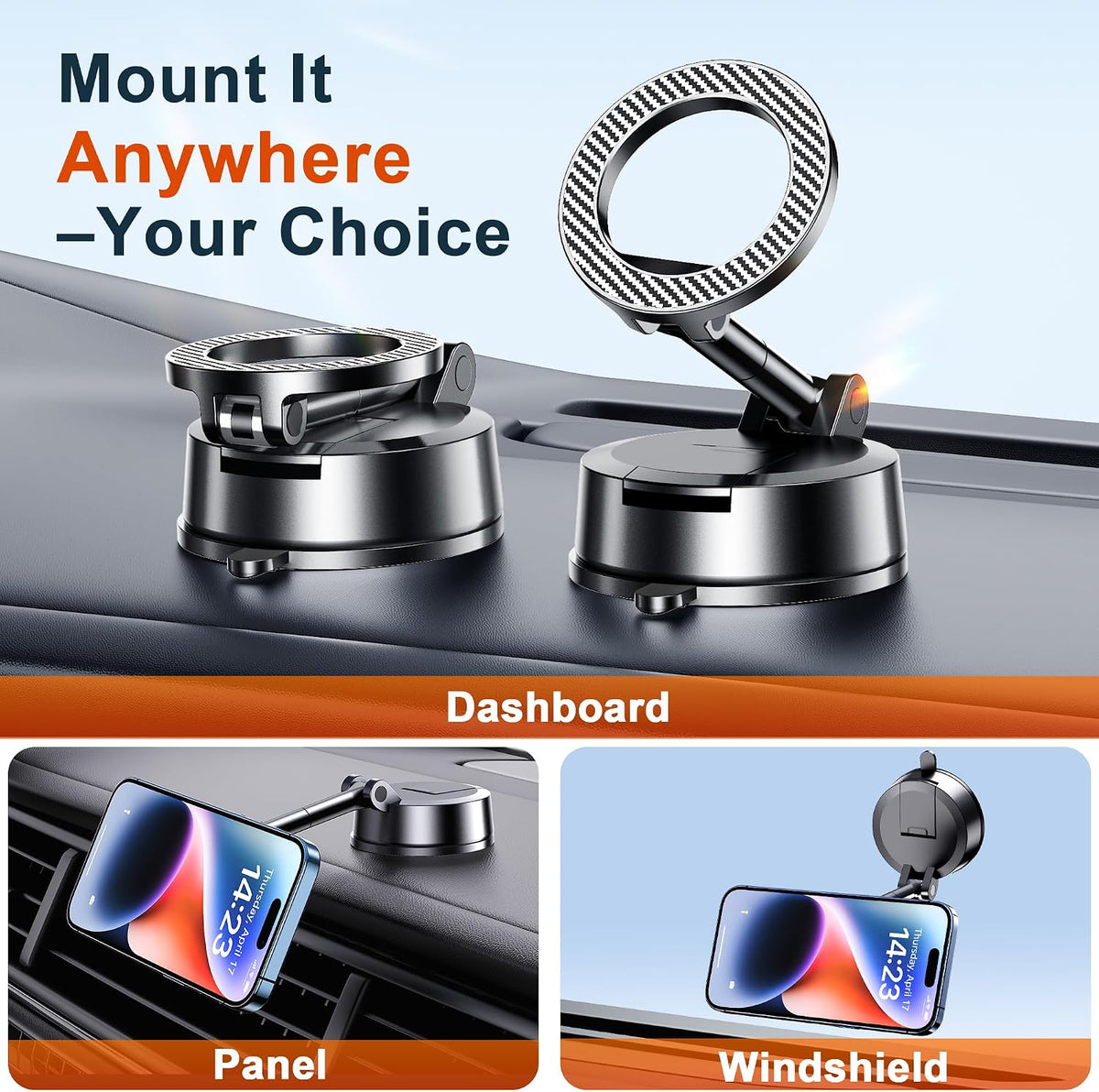Qifutan Dash Mounted Holders Phone Holders for Your Car Phone Mount for Car Windshield Dashboard Air Vent Universal Pads Mats Mounts Hands Free Automobile Cell Phone Holder Fit for iPhone Smartphone