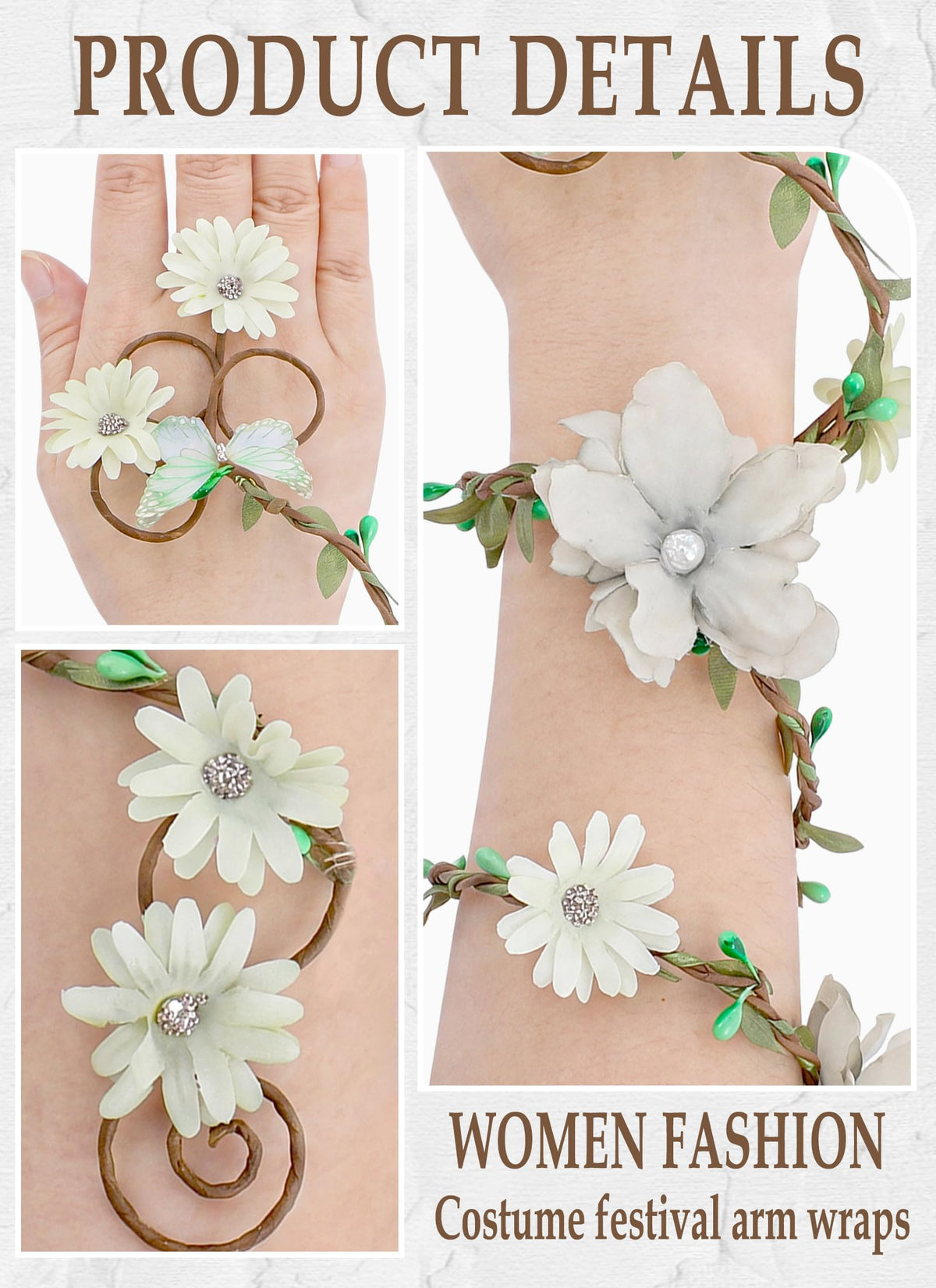 FRESHME Renaissance Fairy Floral Arm Wrap - 1 PC Elf Bracelet Mother Nature Costume Poison Ivy Costume Renfaire Accessories