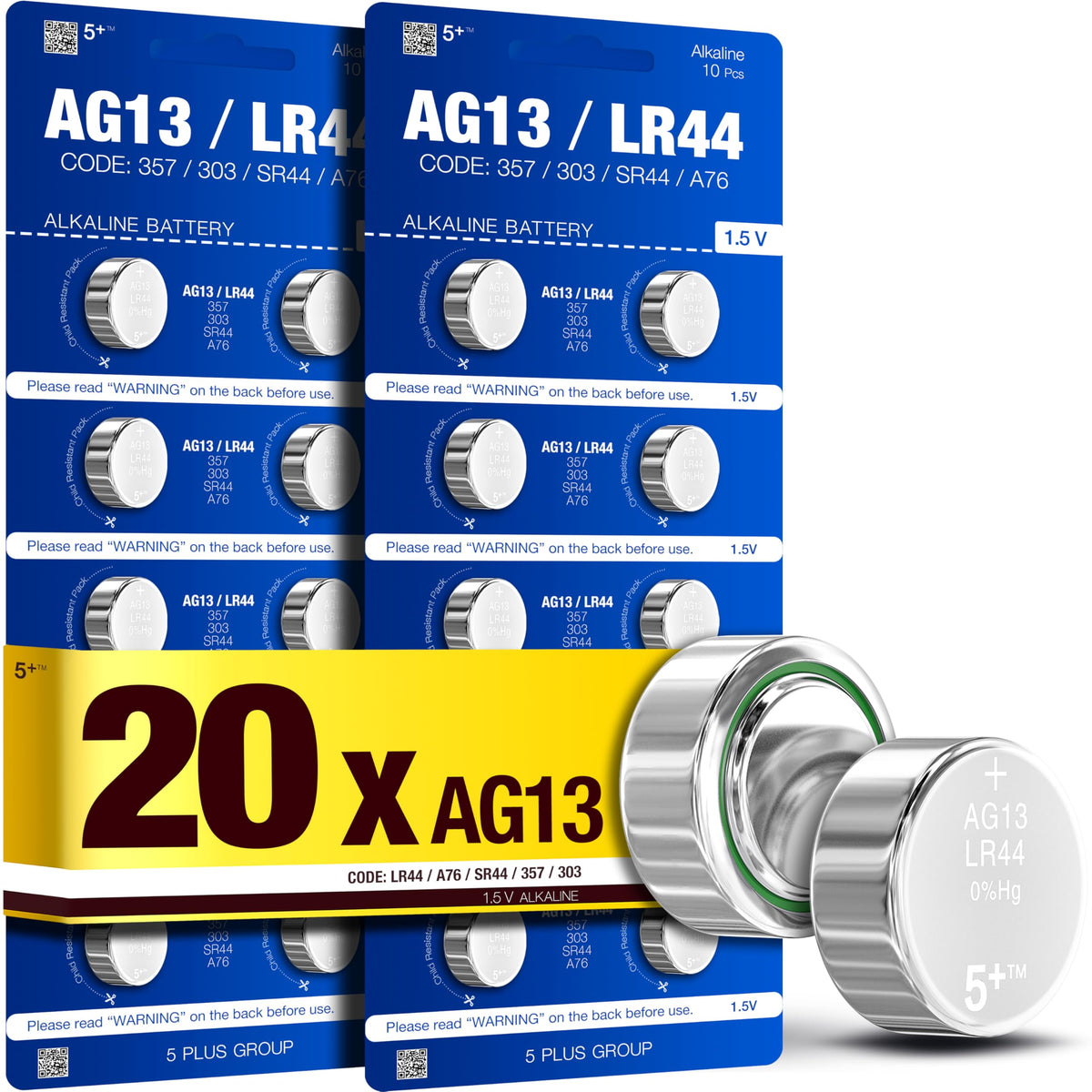 LR44 AG13 A76 357 SR44 L1154 1.5V Alkaline Button Cell Batteries (10 Pack) – High Capacity Coin Batteries for Watches, Key Fobs, Toys & Small Electronics