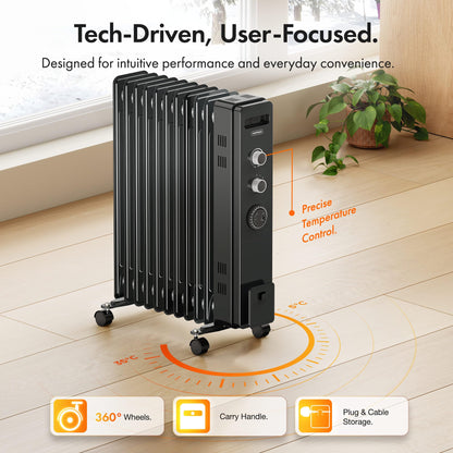VonHaus Oil Filled Radiator 11 Fins – 2500W, 3 Heat Settings, 24 Hour Timer