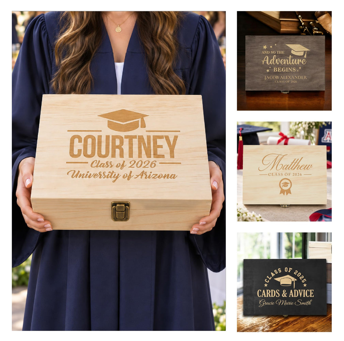 Personalized Wooden Keepsake Box, Custom Engraved Memory Box with Lid