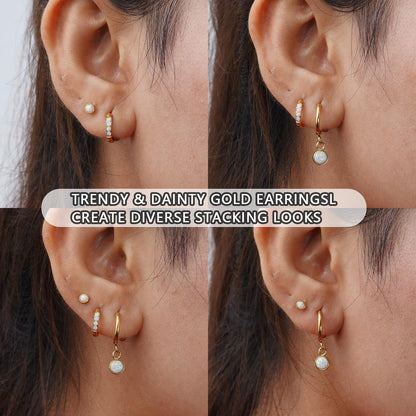 1Pair 316L Surgical Steel Opal Small Hoop Earrings for Women Hypoallergenic Medical Grade Lightweight For Cartilage Helix Daith Tragus Lobe Piercing Jewelry