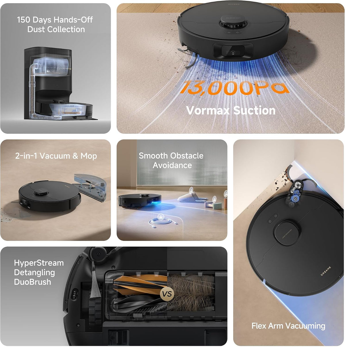 dreame D20 Pro Plus Robot Vacuum and Mop, Detangling DuoBrush for Pet Hair
