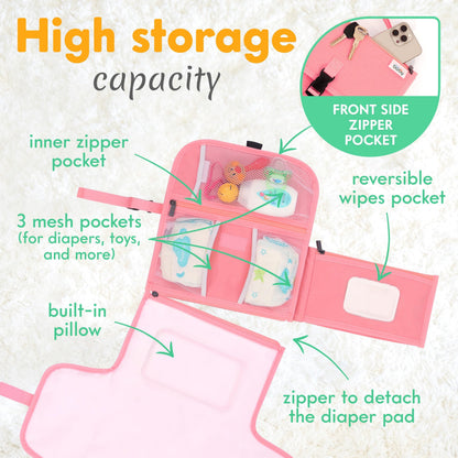 Kopi Baby Portable Diaper Changing Pad, Wipes Pocket, Classic Black Arrows