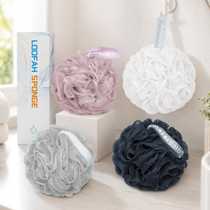 AmazerBath Loofah Sponge 75g/Piece, Exfoliating Bath Sponge Body Scrubber - Loofa Set of 4 Flower Color (Large, Green-Purple)