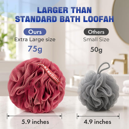 AmazerBath Loofah Sponge 75g/Piece, Exfoliating Bath Sponge Body Scrubber - Loofa Set of 4 Flower Color (Large, Green-Purple)