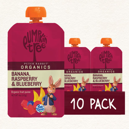 Pumpkin Tree Peter Rabbit Organics, Banana, Mango, and Kale, 4 Squeeze Pouch, Mango, Broccoli & Kale, 4.4 Ounce (Pack of 10)
