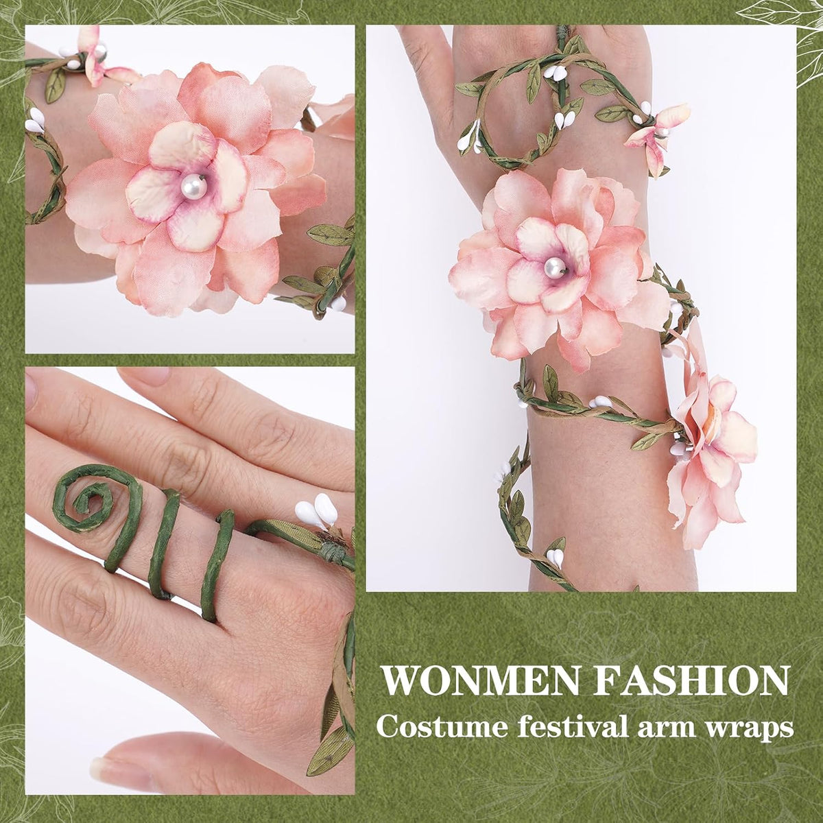 FRESHME Renaissance Fairy Floral Arm Wrap - 1 PC Elf Bracelet Mother Nature Costume Poison Ivy Costume Renfaire Accessories