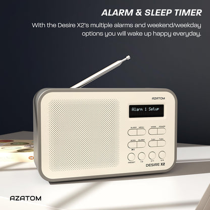 DAB/DAB+ & FM Portable Digital Radio | Simple Controls | Dual Alarms & Sleep Timer | Battery & Mains Powered (4x”AA”) | Bluetooth | Perfect for Home, Office or Outdoors | AZATOM Desire X2 (Black)