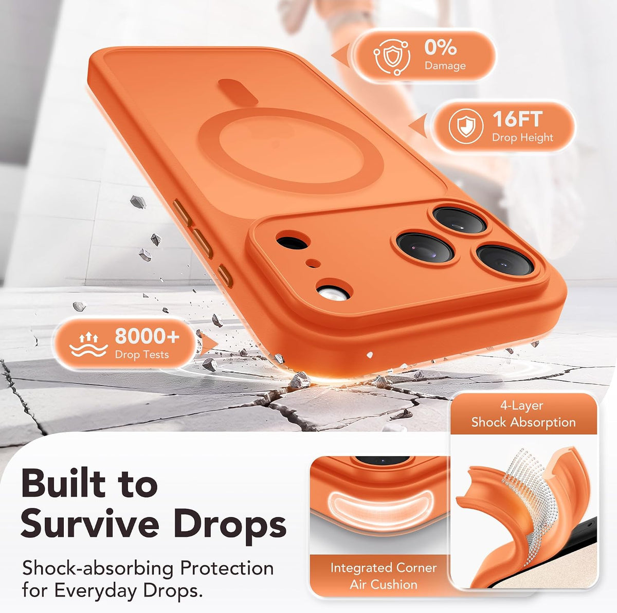 Magnetic Shockproof for iPhone 18 Pro & iPhone 17 Pro Case, Sunset Orange
