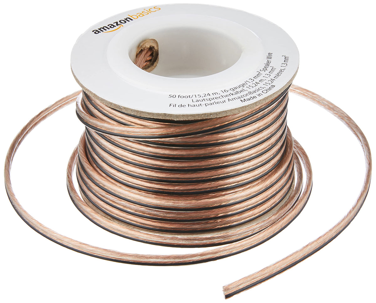 Amazon Basics 16-Gauge Speaker Wire Cable, Polarity Marked, 100 ft, Bronze