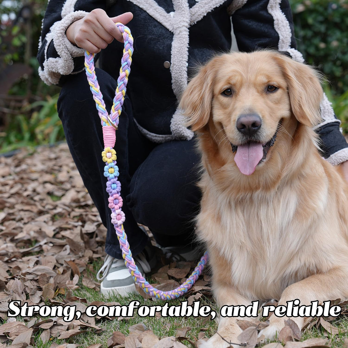 5FT Braided Cotton Rope Leash for Small, Medium and Large Dogs, Red & White Twist