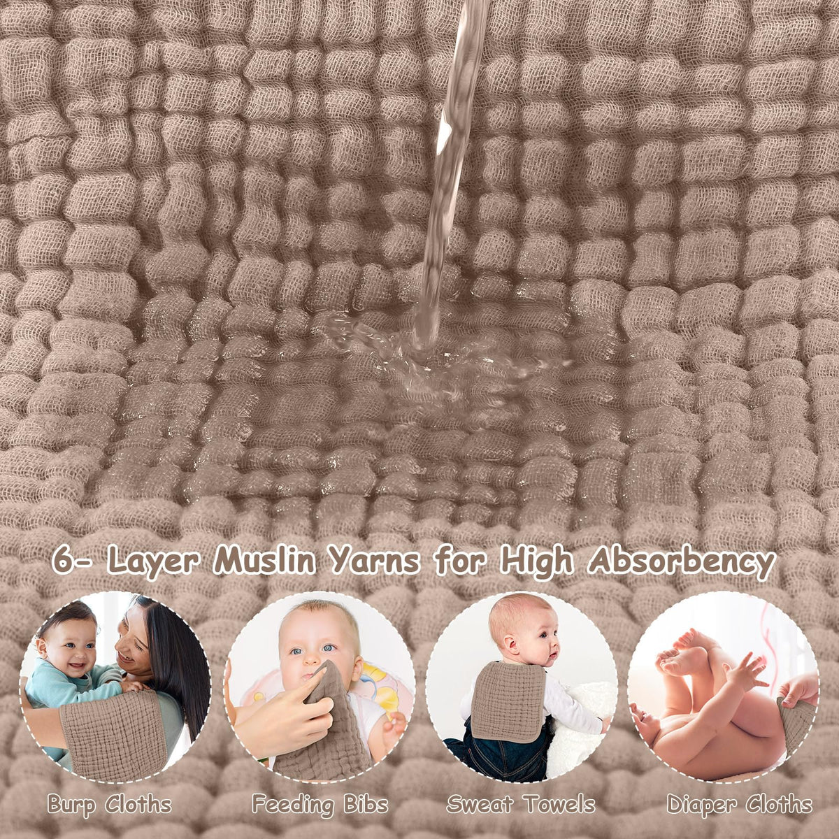 Looxii Muslin Baby Burp Cloths, Absorbent Brup Rags 6 Pack Set for Baby