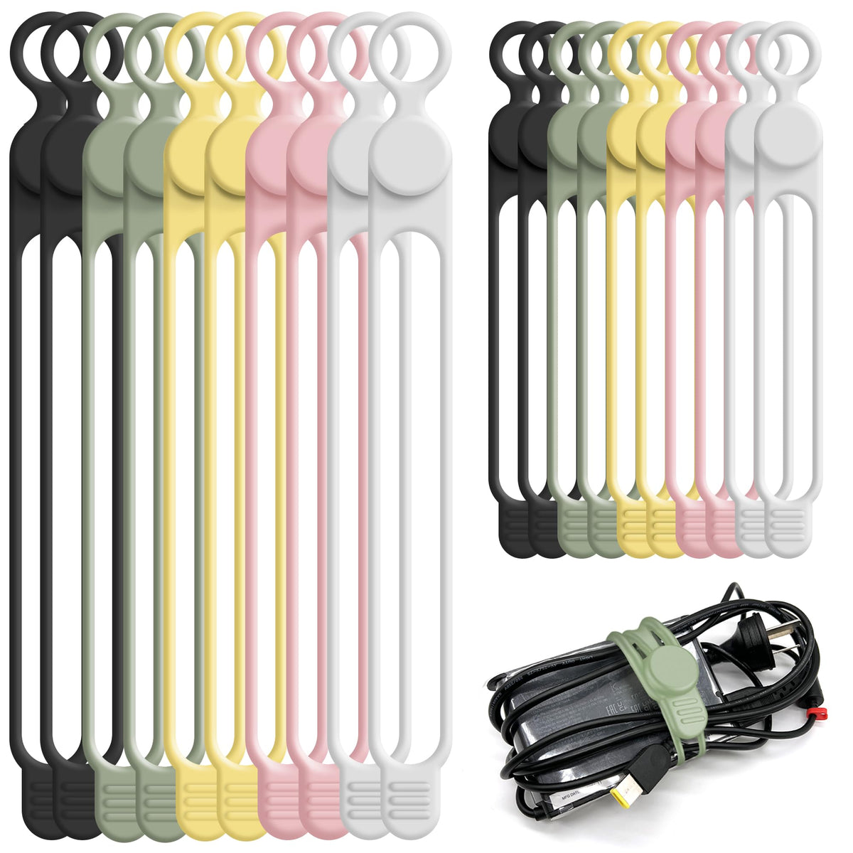Silicone Cable Ties, Cord Organizer Cable Management,2Sizes-Grey