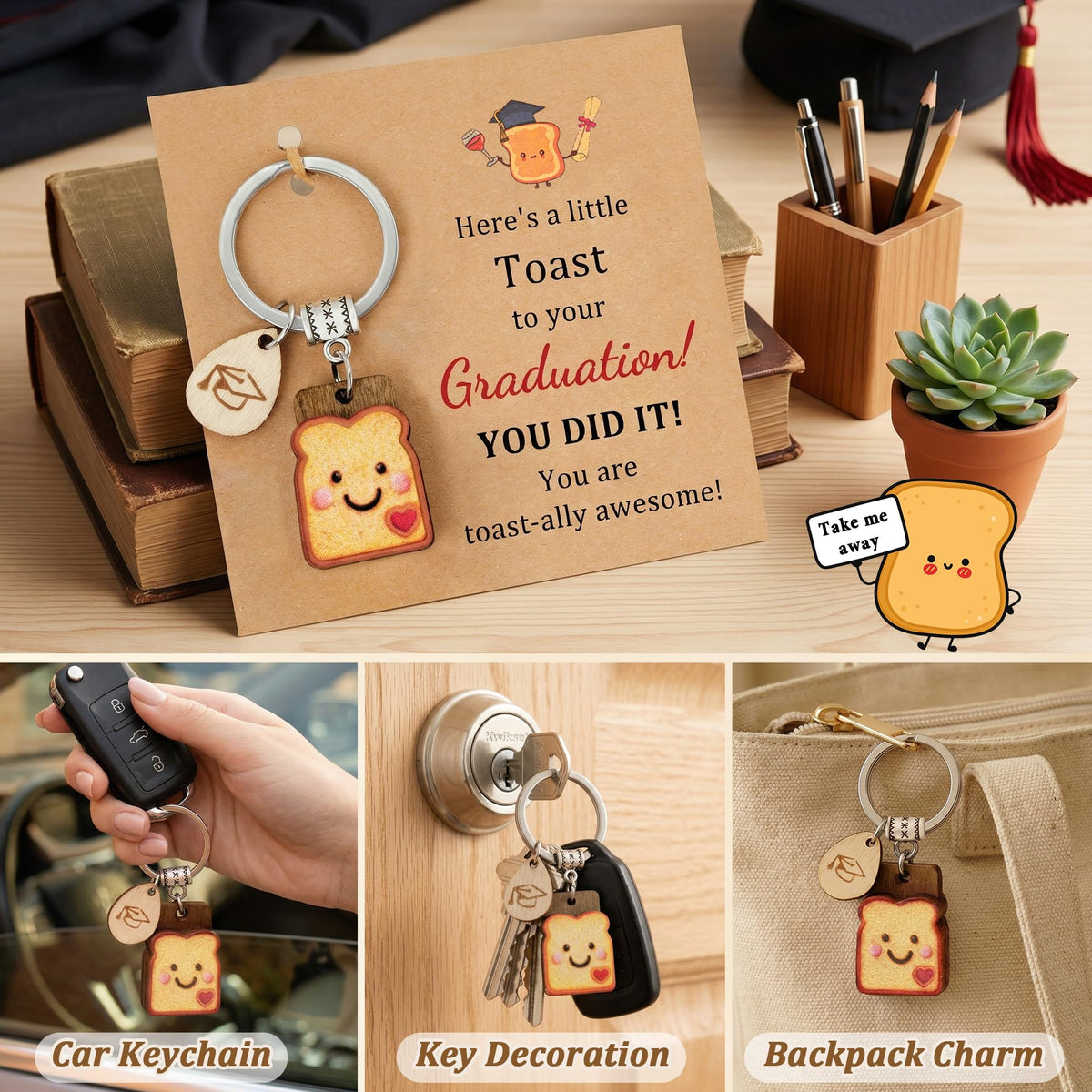 Toast Keychain for Girls New Beginnings Congratulations Gifts