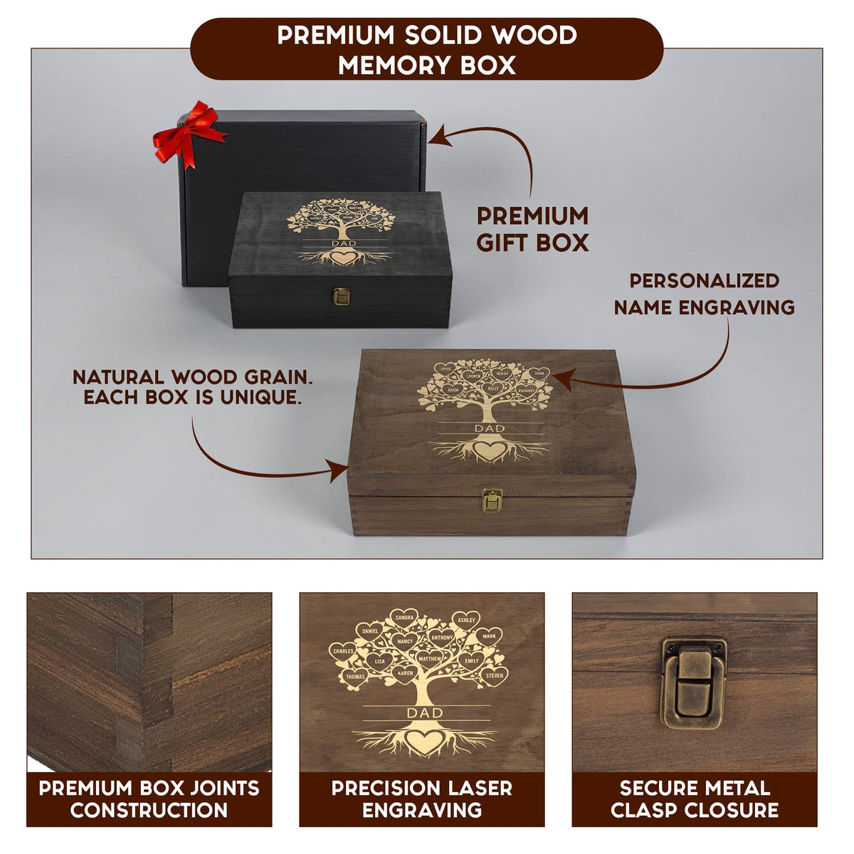 Personalized Wooden Keepsake Box, Custom Engraved Memory Box with Lid
