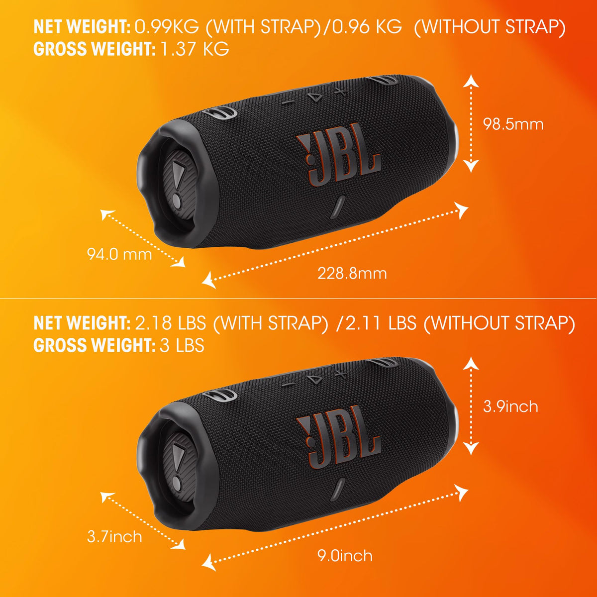 JBL Charge 6 Portable Waterproof Speaker with Powerbank and Strap - Black (Renewed)