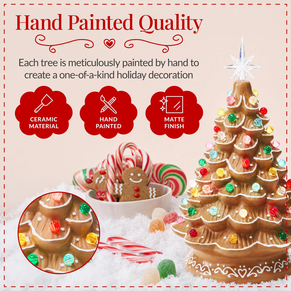 Best Choice Products 15in Ceramic Christmas Tree, Pre-lit Hand-Painted Tabletop Holiday Tree, Star Topper, 64 Lights - Green w/Multicolored Bulbs