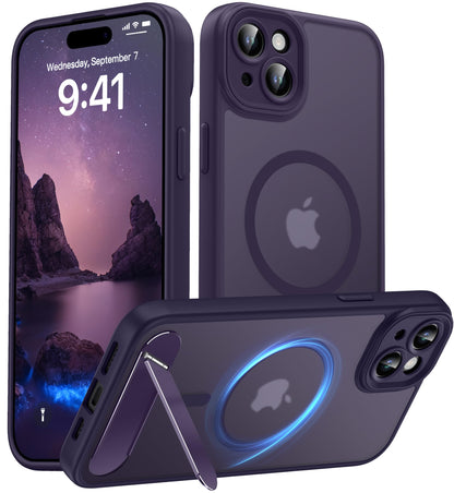 Magnetic Compatible with iPhone 16 Case, [Built-in Kickstand][Full Camera Protection][Compatible with MagSafe][Anti-Fingerprint] Shockproof Phone Case for iPhone 16 6.1",Brown