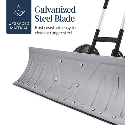 Best Choice Products 36in Heavy-Duty 2-Wheel Snow Pusher Hand Plow - Black
