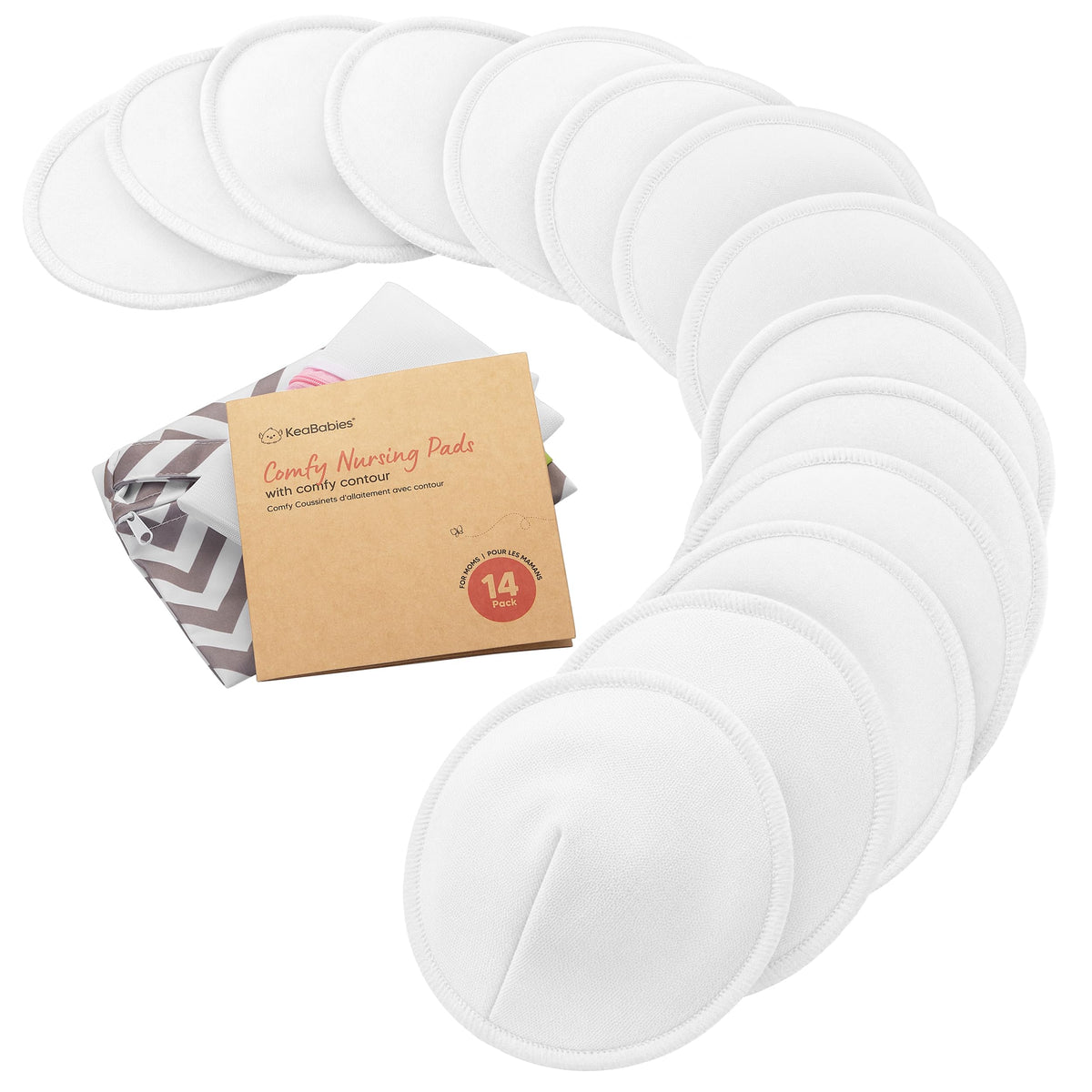 Organic Nursing Pads, 14 Washable Breast Pads,Wash Bag (Neutrals, XL 5.6")