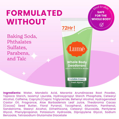 Lume Whole Body Deodorant - Cream Tube - 3 oz, 2 pk (Soft Powder)