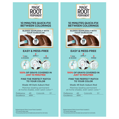 L'Oreal Paris Magic Root Permanent Hair Color Kit, 100% Gray Hair Coverage In Just 10 Minutes, Precision Brush Applicator for Seamless Application, 4 Dark Brown (1 Count)