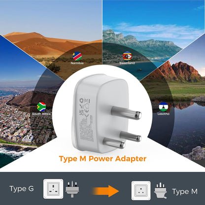 TESSAN UK to South Africa Plug Adapter, Type M Travel Adapter with USB C