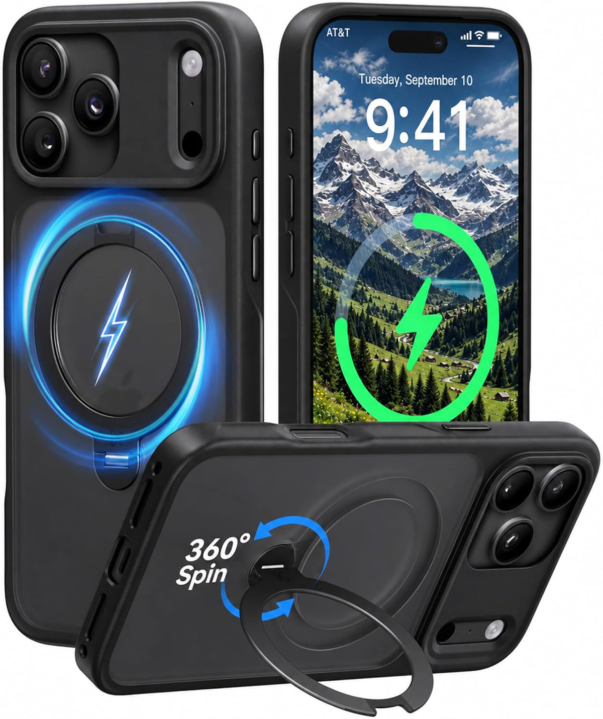 CASEKOO Marine Blue for iPhone 17 Pro Max Case with Spin Magnetic Stand