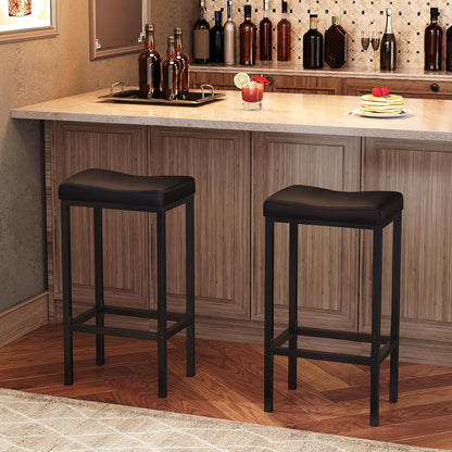 HOOBRO Bar Stools, Set of 2 Bar Chairs, Counter Height Stools, Saddle Barstools with Curved Surface, 24.8 Inches, 2.4" Thick Upholstery, for Kitchen, Dining Room, Cafe Black BB10BY01