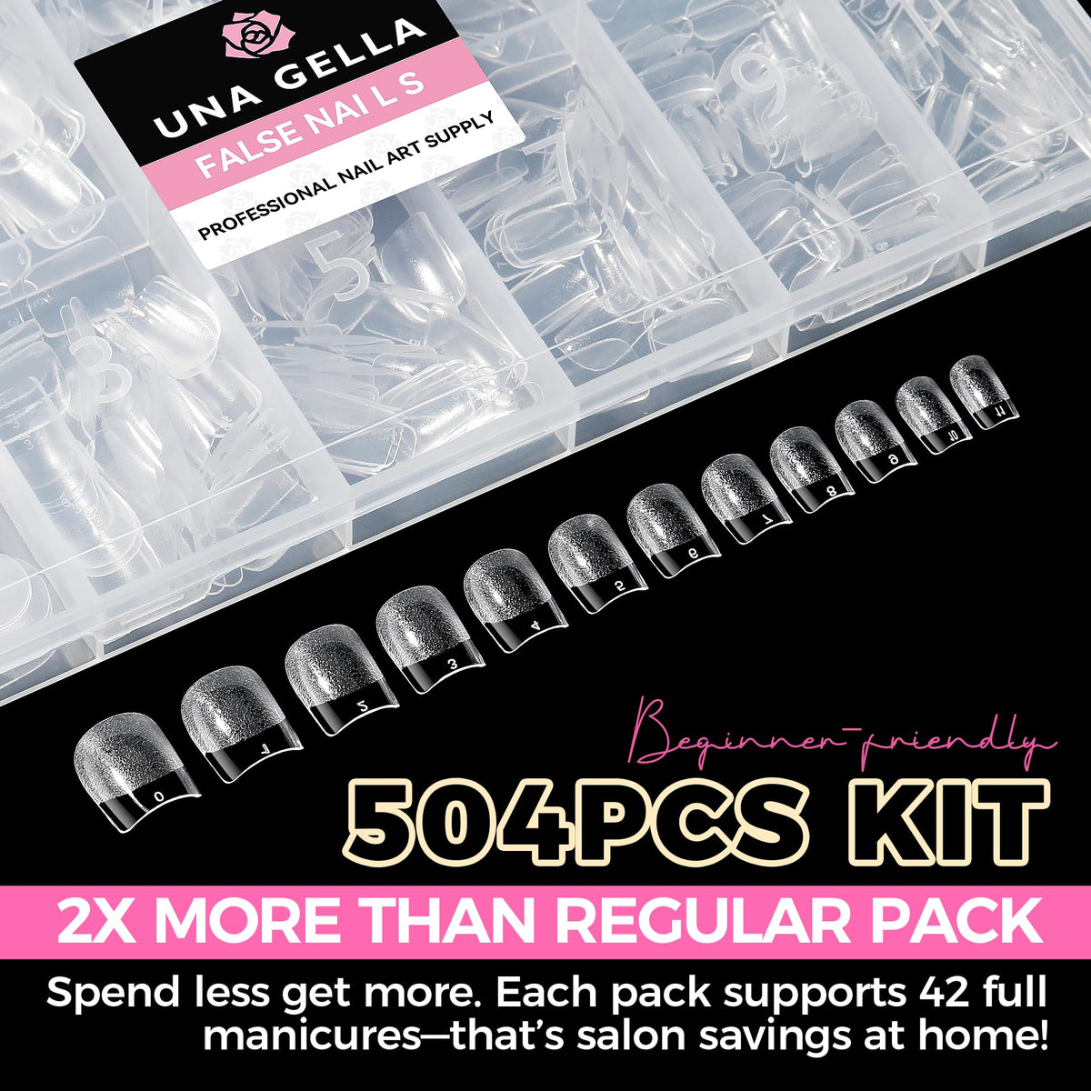 UNA GELLA Short Sharp Square Nail Tips 504pcs X-Soft Flat Square Nails
