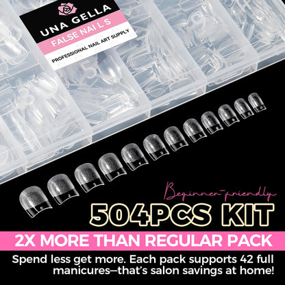 UNA GELLA Short Sharp Square Nail Tips 504pcs X-Soft Flat Square Nails