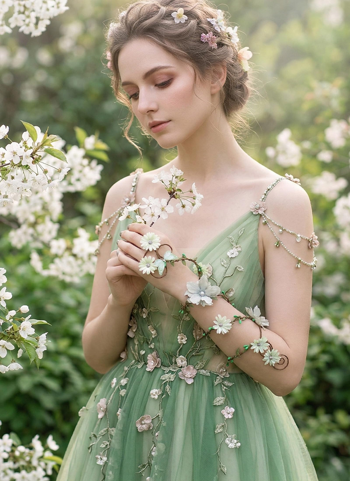 FRESHME Renaissance Fairy Floral Arm Wrap - 1 PC Elf Bracelet Mother Nature Costume Poison Ivy Costume Renfaire Accessories