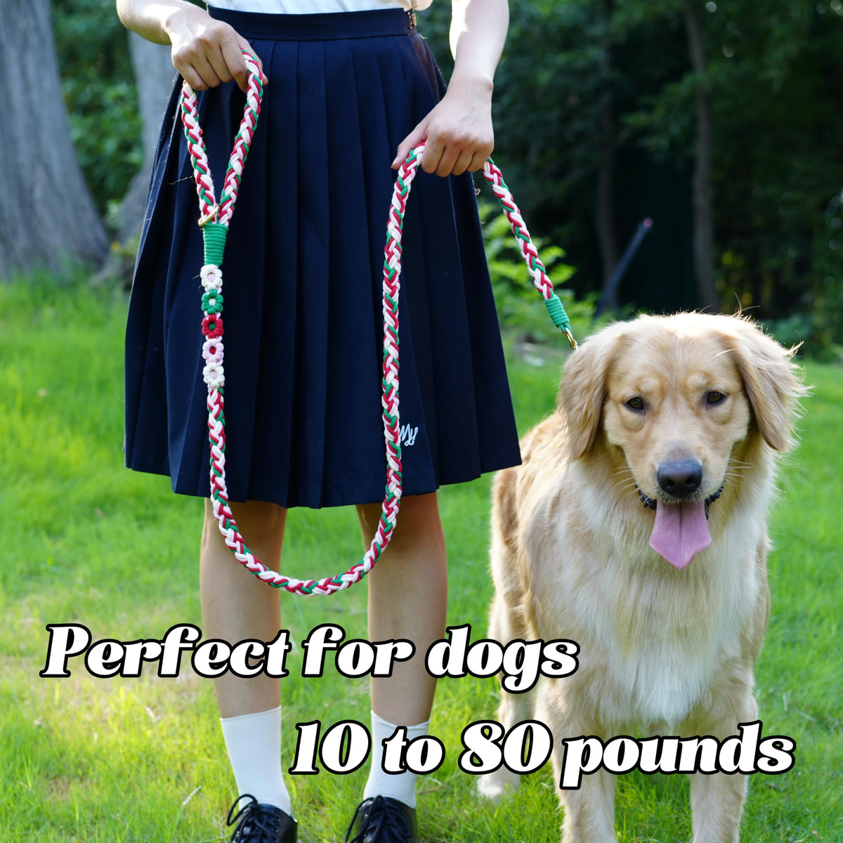 5FT Braided Cotton Rope Leash for Small, Medium and Large Dogs, Red & White Twist