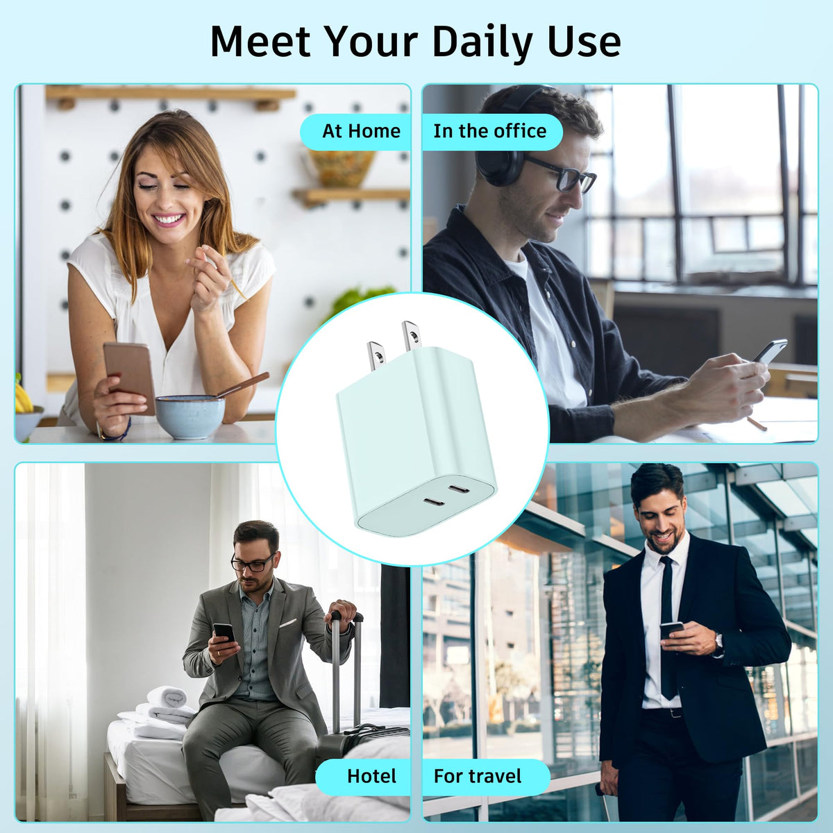 USB C Charger Block 3 Pack, Dual Port 20W Fast Wall Plug