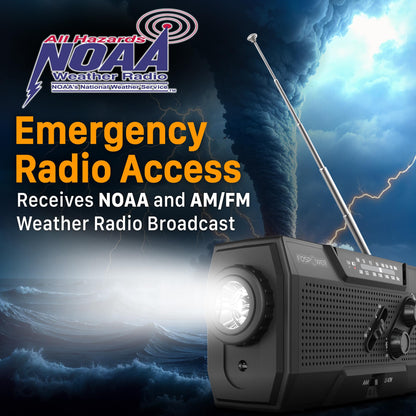 FosPower NOAA Emergency Weather Radio D8 37000mWh Portable Power Bank, AM/FM, USB/Solar/Hand Crank Charging, SOS Alarm & Flashlight for Indoor/Outdoor Emergency - Orange