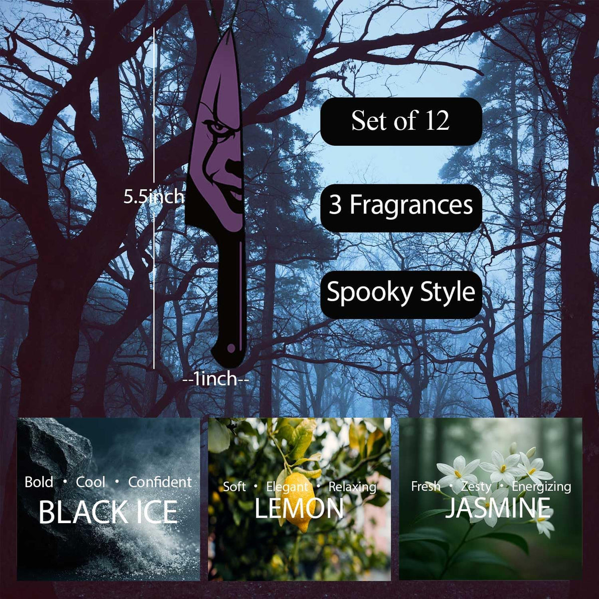 Horror Car Air Fresheners 12-Pack, Scary Movie Hanging Decorations for Rearview Mirror, Novelty Knife & Chainsaw Design Freshies, Halloween Car Accessories Gift Set (12knife)