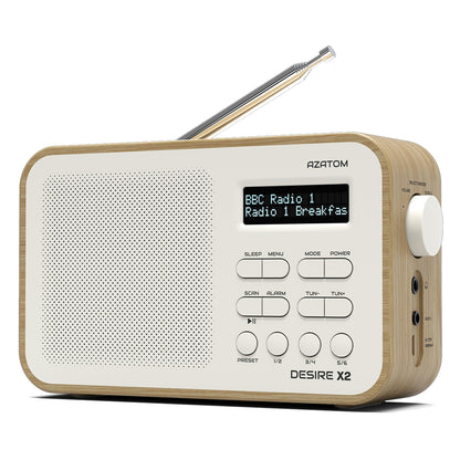 DAB/DAB+ & FM Portable Digital Radio | Simple Controls | Dual Alarms & Sleep Timer | Battery & Mains Powered (4x”AA”) | Bluetooth | Perfect for Home, Office or Outdoors | AZATOM Desire X2 (Black)