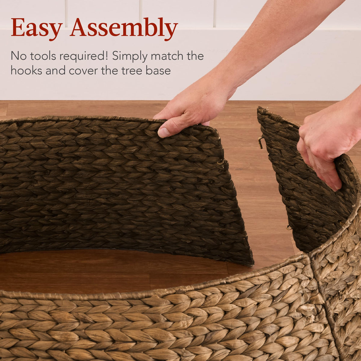 Best Choice Products 36in Christmas Tree Collar, Woven Hyacinth 3-Piece Holiday Rattan Tree Skirt Accessory for Home w/Cord Cut-Out - Chestnut