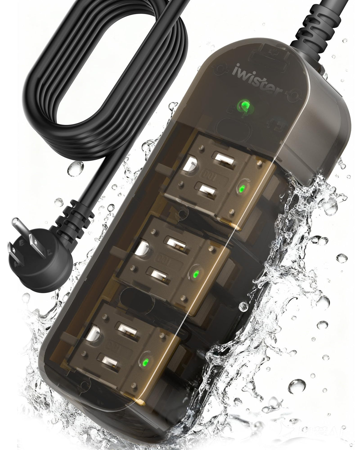 Outdoor Power Strip Weatherproof, 3 AC Outlets, 25FT Extension Cord