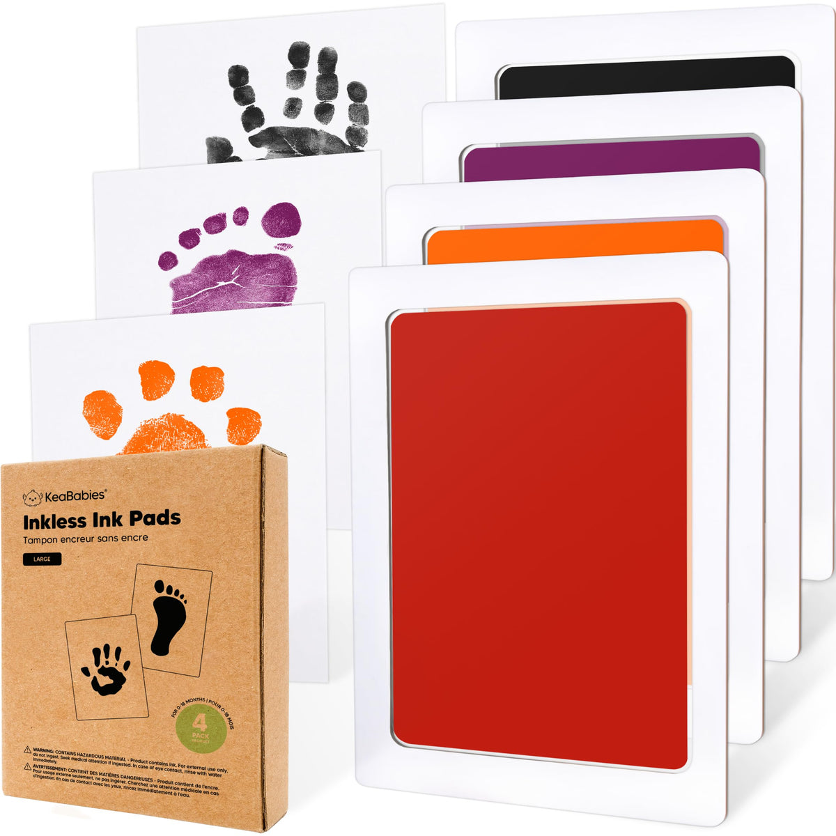 4pk Inkless Baby Hand and Footprint Kit, Mess Free Ink Pads (Jet Black, R)
