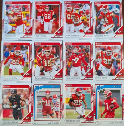 Kansas City Chiefs 2024 Donruss Factory Sealed Team Set Featuring Patrick Mahomes, Travis Kelce and Chris Jones with Xavier Worthy Rated Rookie Card Plus