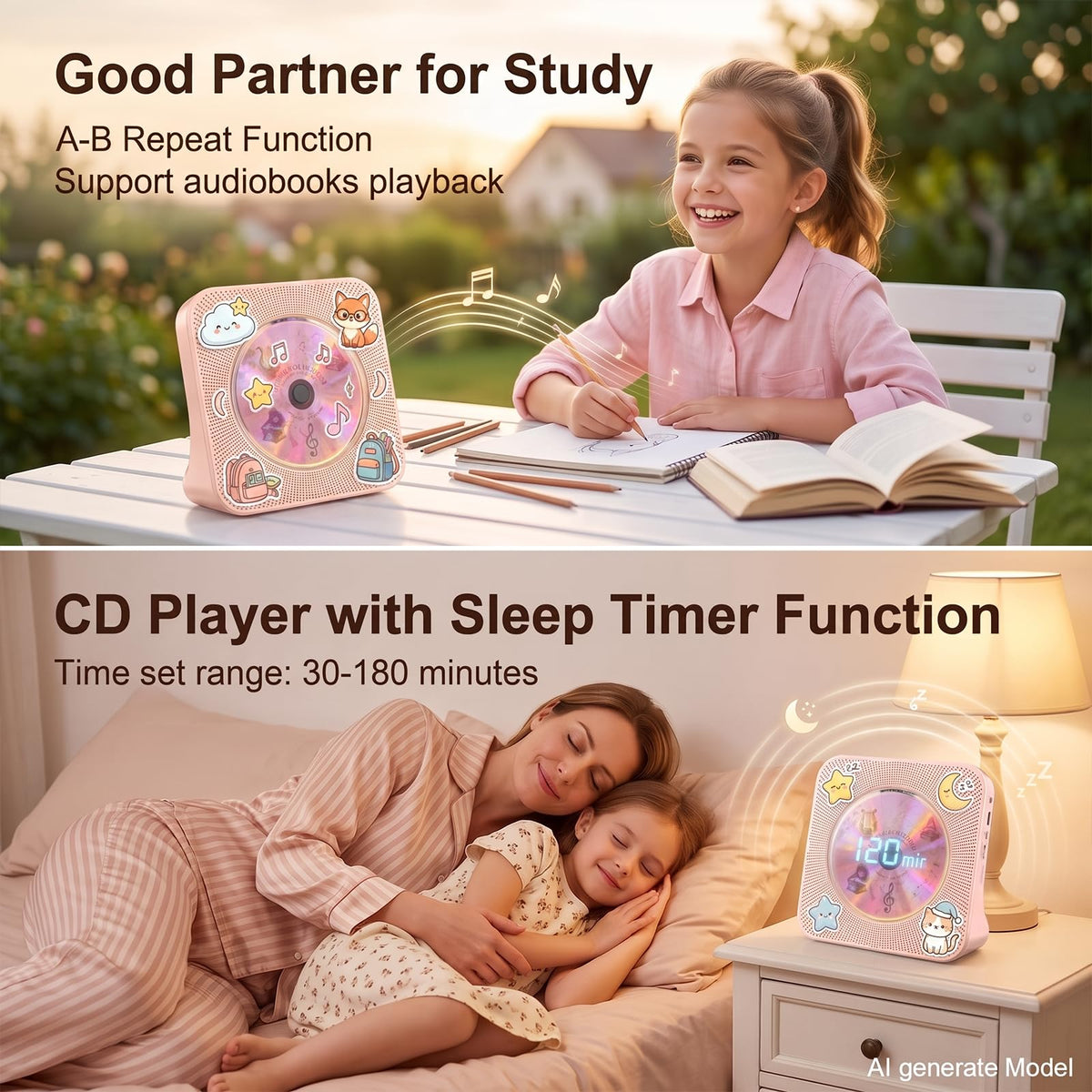 Gueray CD Player Portable Bluetooth Desktop CD Player for Home (Black)