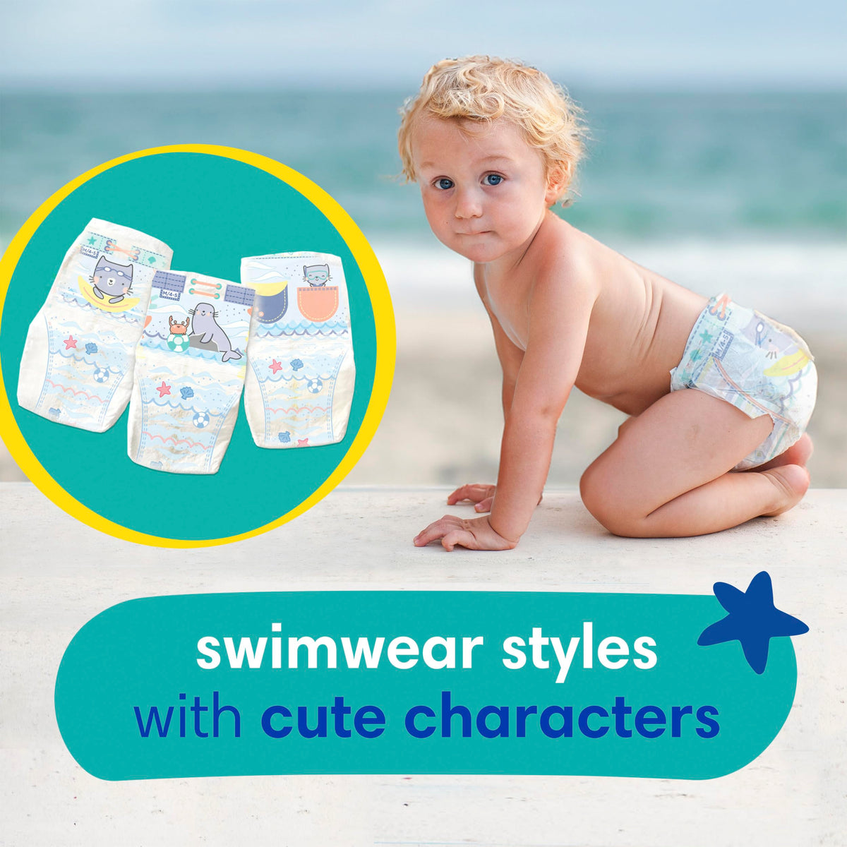 Pampers Splashers Swim Diapers, Size 4, 18 Count, Disposable Swim Diapers, Contains Mess, No Swell