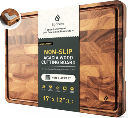 End Grain Cutting Board for Kitchen with Non-slip Feet, Acacia Wood
