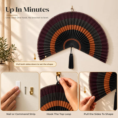 ChumDecor Bamboo Fan Wall Decor, Japanese Wall Fan, Red Brown 40 in