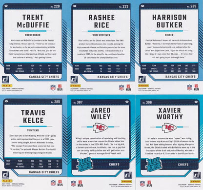 Kansas City Chiefs 2024 Donruss Factory Sealed Team Set Featuring Patrick Mahomes, Travis Kelce and Chris Jones with Xavier Worthy Rated Rookie Card Plus