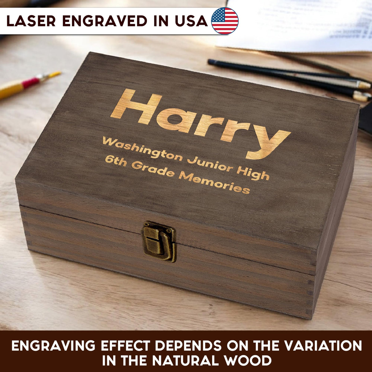 Personalized Wooden Keepsake Box, Custom Engraved Memory Box with Lid