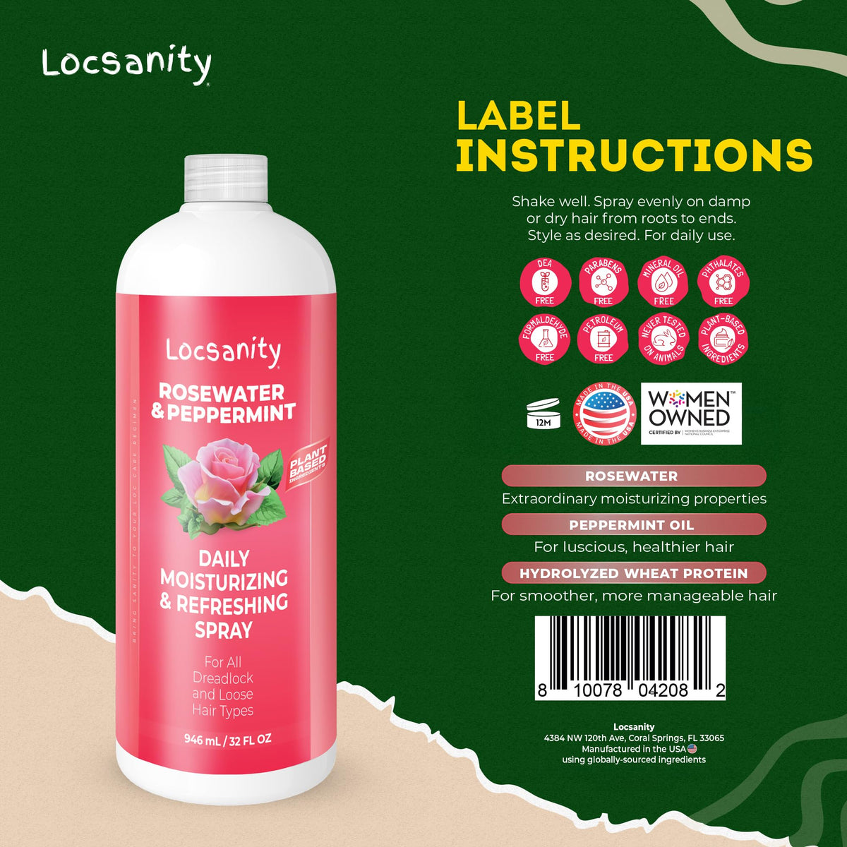 Loc Spray - Locsanity Daily Moisturizing Rosewater & Peppermint Spray for Locs, Dreadlocks - Lightweight Frizz Control Hair & Scalp Moisturizer - Natural Loc Care (8 fl oz)